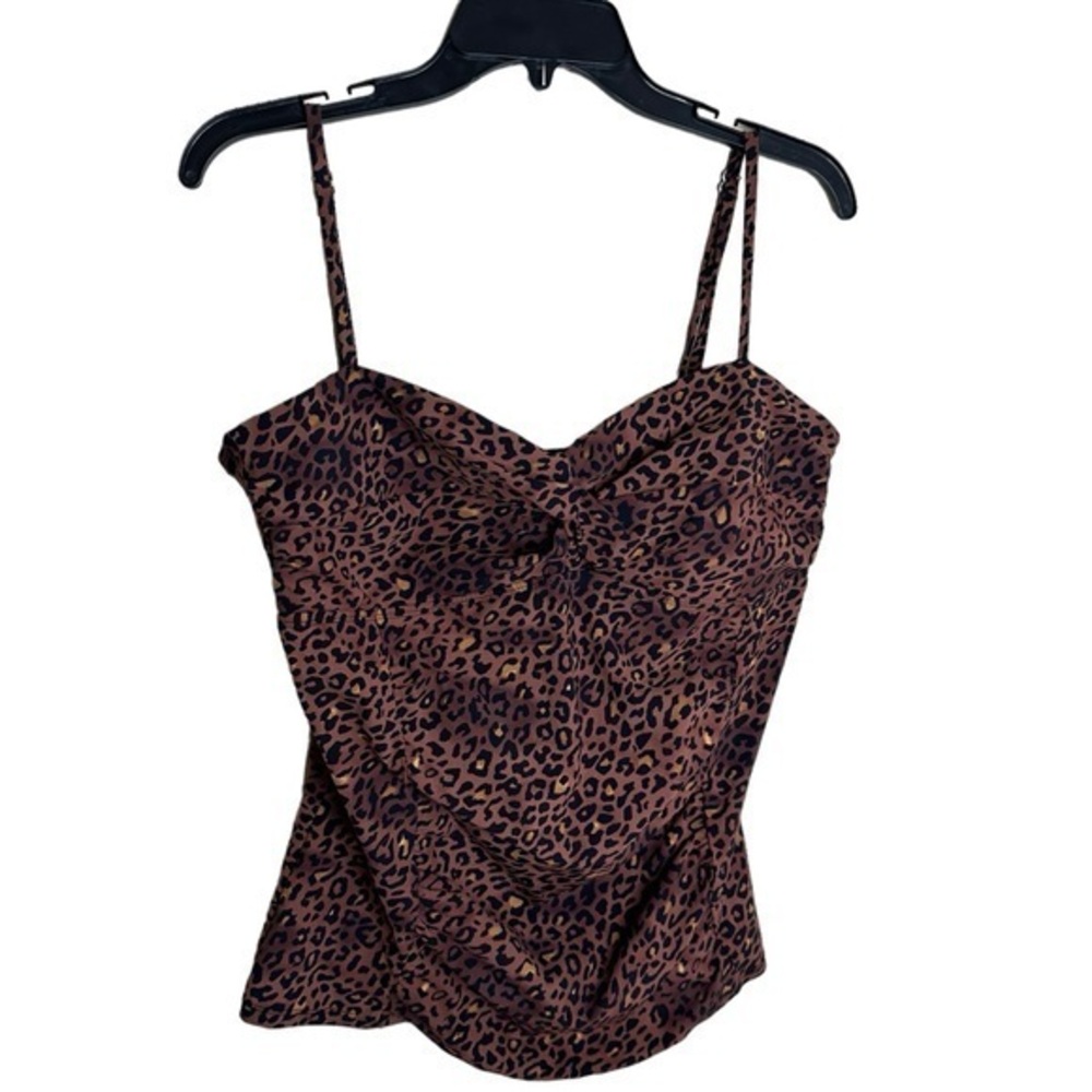 Assets By Spanx Leopard Print Tankini Top Size XL Brown Black Adjustable Straps